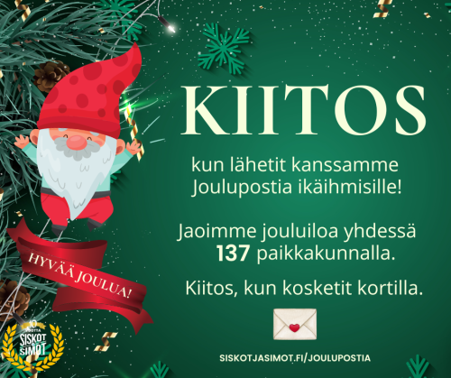 Joulupostia ikäihmisille -kampanja keräsi 1230 joulukorttia Pirkkalassa